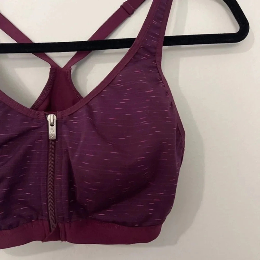 Victoria’s Secret VSX Sport Bra 34B Purple Front Closure Zip Underwire Racerback - Picture 5 of 15